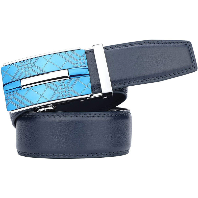 Men's Real Leather Ratchet | Dress Belt with Automatic Buckle |Elegant Gift Box | Blue Style1