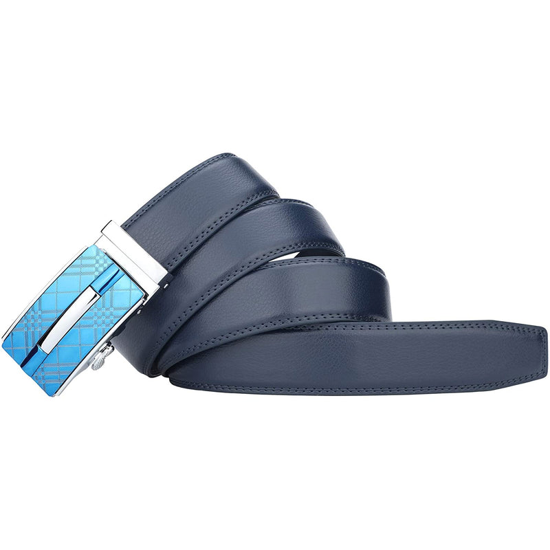 Men's Real Leather Ratchet | Dress Belt with Automatic Buckle |Elegant Gift Box | Blue Style1