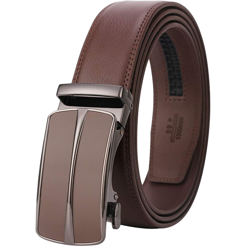 Men's Real Leather Ratchet | Dress Belt with Automatic Buckle |Elegant Gift Box | Brown Style11