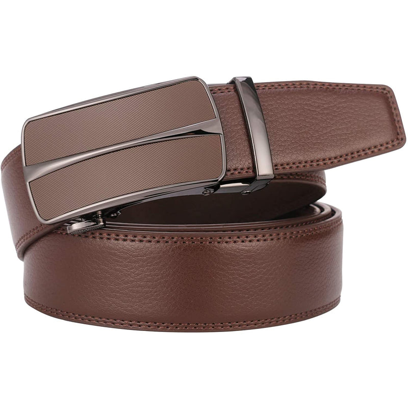 Men's Real Leather Ratchet | Dress Belt with Automatic Buckle |Elegant Gift Box | Brown Style11