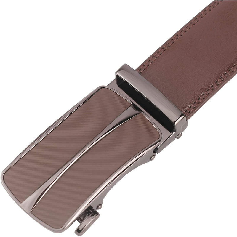 Men's Real Leather Ratchet | Dress Belt with Automatic Buckle |Elegant Gift Box | Brown Style11