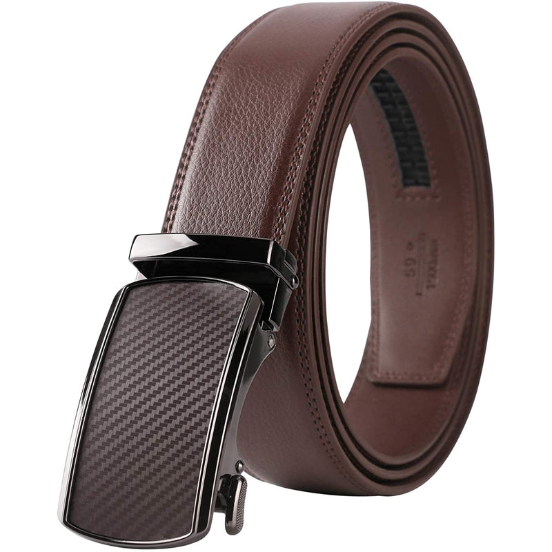 Men's Real Leather Ratchet | Dress Belt with Automatic Buckle |Elegant Gift Box | Brown Style14