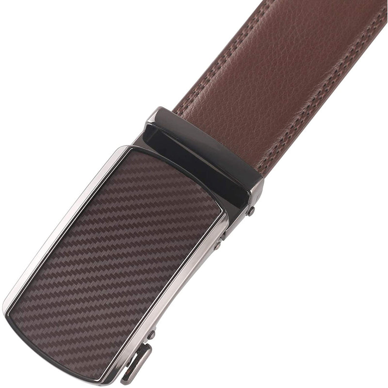 Men's Real Leather Ratchet | Dress Belt with Automatic Buckle |Elegant Gift Box | Brown Style14