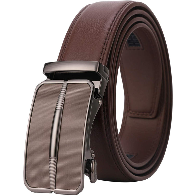 Men's Real Leather Ratchet | Dress Belt with Automatic Buckle |Elegant Gift Box | Brown Style17