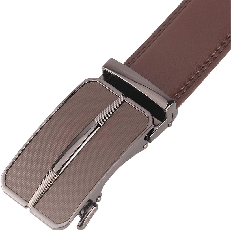 Men's Real Leather Ratchet | Dress Belt with Automatic Buckle |Elegant Gift Box | Brown Style17