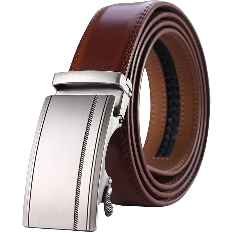 Men's Real Leather Ratchet | Dress Belt with Automatic Buckle |Elegant Gift Box | Brown Style22