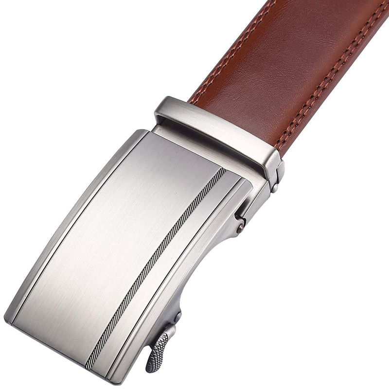 Men's Real Leather Ratchet | Dress Belt with Automatic Buckle |Elegant Gift Box | Brown Style22