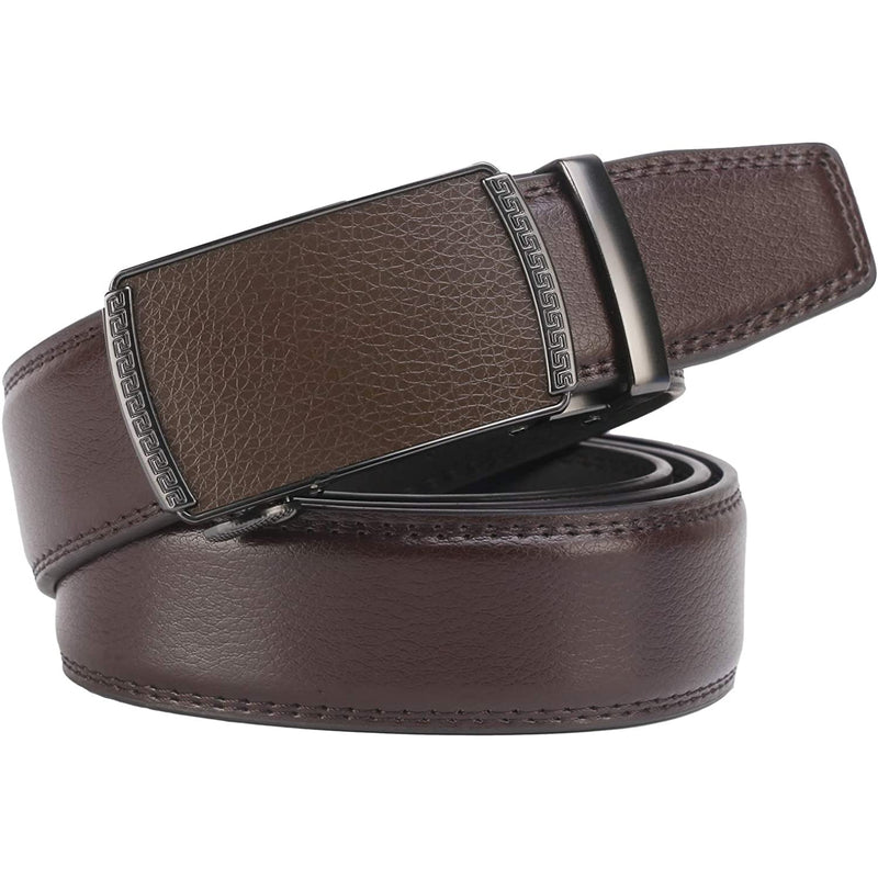 Men's Real Leather Ratchet | Dress Belt with Automatic Buckle |Elegant Gift Box | Brown Style23