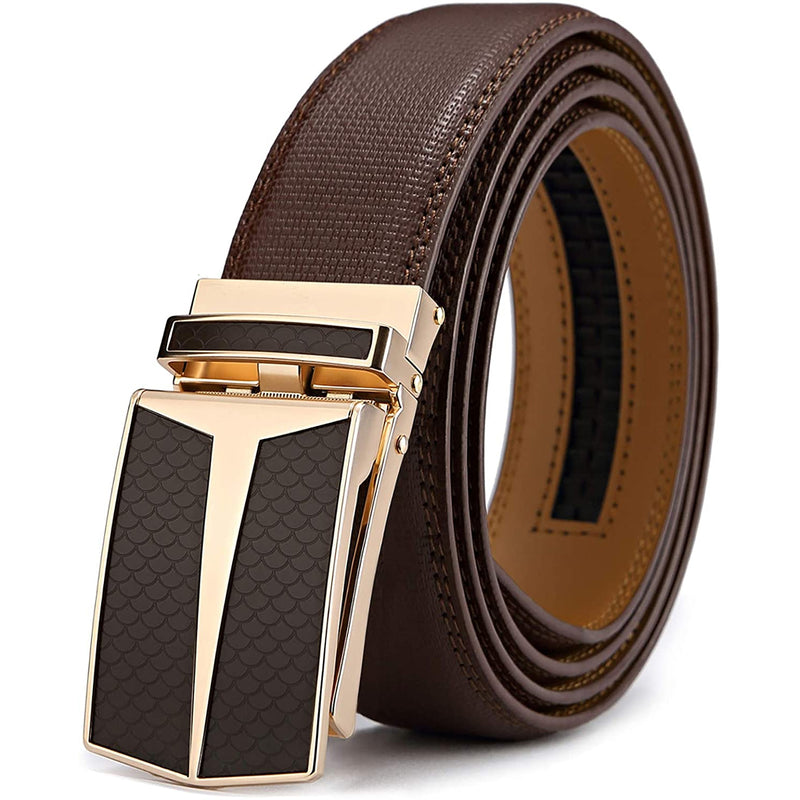 Luxury Men's Belt Genuine Leather Adjustable Automatic Buckle Ratchet Belt