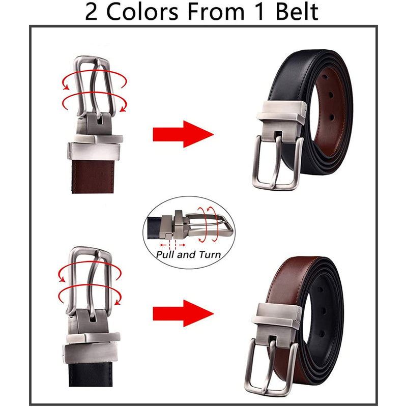 Mens Bulliant Leather Reversible Belt 1.25" Dress Casual | One Reverse For 2