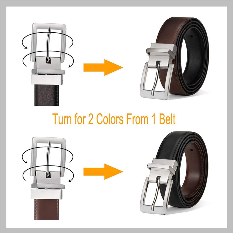 Mens Bulliant Leather Reversible Belt 1.25" Dress Casual | One Reverse For 2 | Black/Brown1759