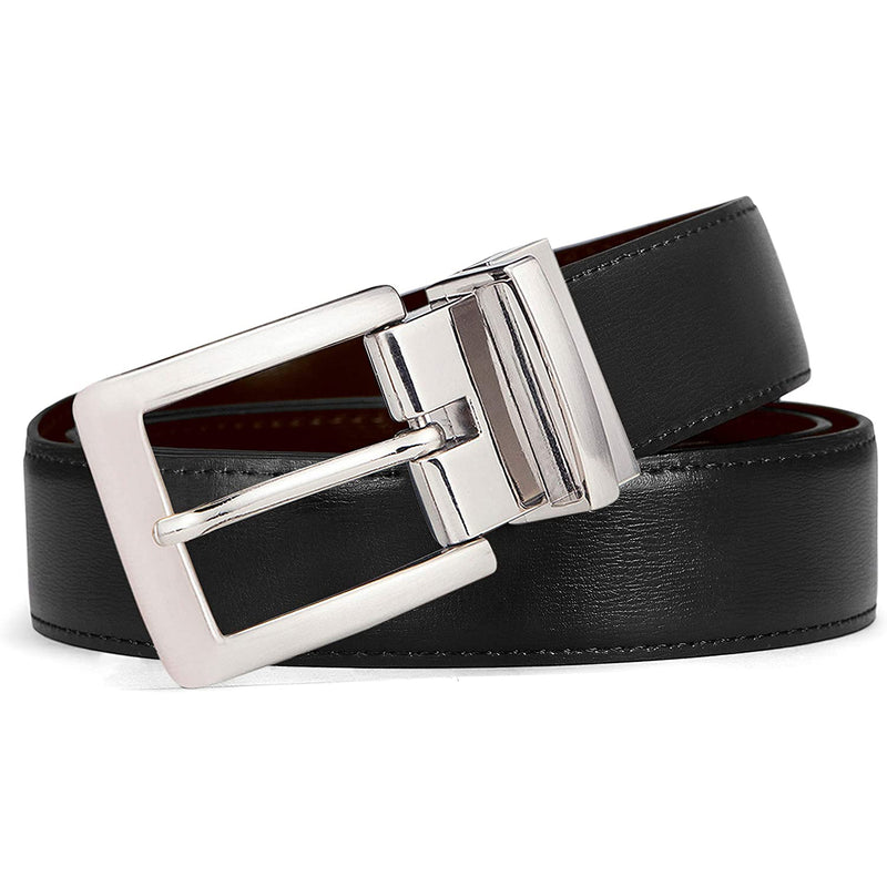 Mens Bulliant Leather Reversible Belt 1.25" Dress Casual | One Reverse For 2 | Black/Brown1759