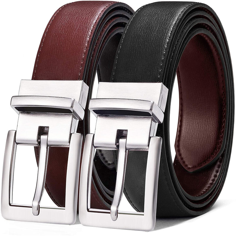 Mens Bulliant Leather Reversible Belt 1.25" Dress Casual | One Reverse For 2 | Black/Brown1759