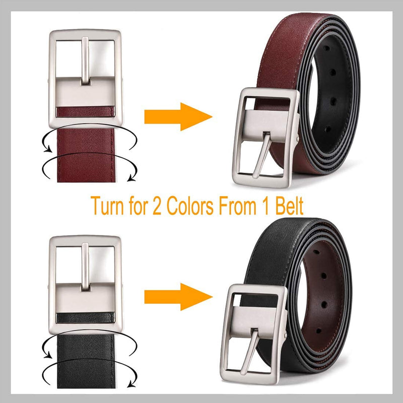 Mens Bulliant Leather Reversible Belt 1.25" Dress Casual | One Reverse For 2 | Black/Brown1760