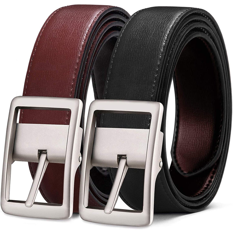 Mens Bulliant Leather Reversible Belt 1.25" Dress Casual | One Reverse For 2 | Black/Brown1760