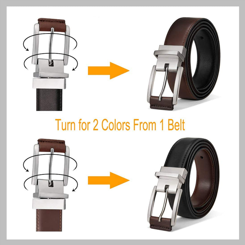 Mens Bulliant Leather Reversible Belt 1.25" Dress Casual | One Reverse For 2 | Black/Burnt Umber 1390