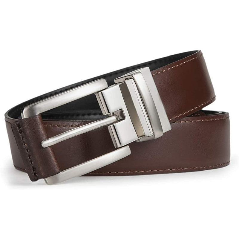 Mens Bulliant Leather Reversible Belt 1.25" Dress Casual | One Reverse For 2 | Black/Burnt Umber 1390