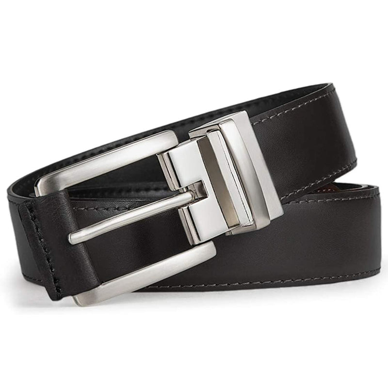 Mens Bulliant Leather Reversible Belt 1.25" Dress Casual | One Reverse For 2 | Black/Burnt Umber 1390