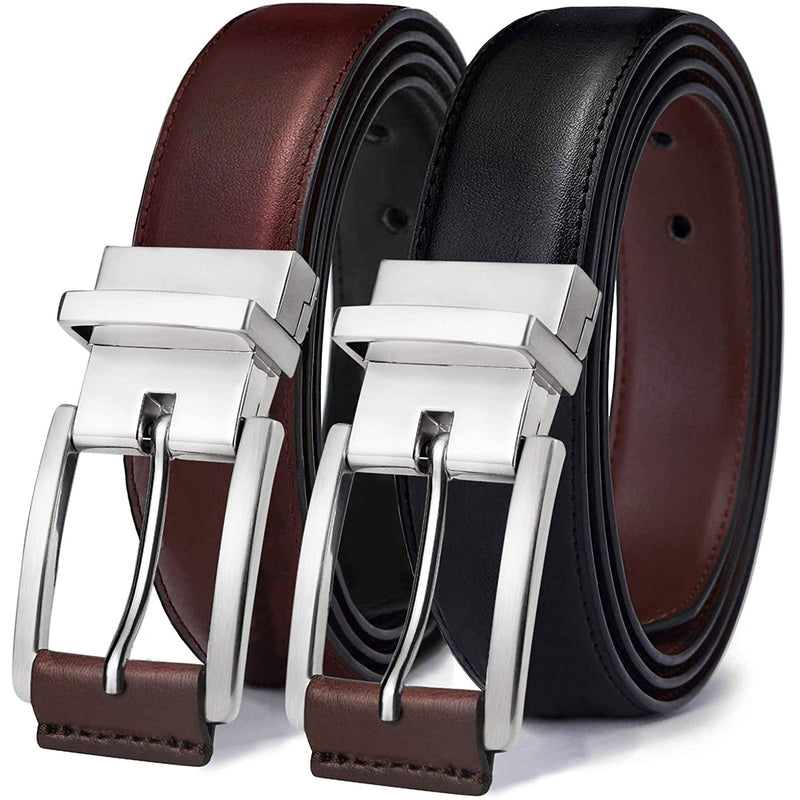 Mens Bulliant Leather Reversible Belt 1.25" Dress Casual | One Reverse For 2 | Black/Burnt Umber 1390