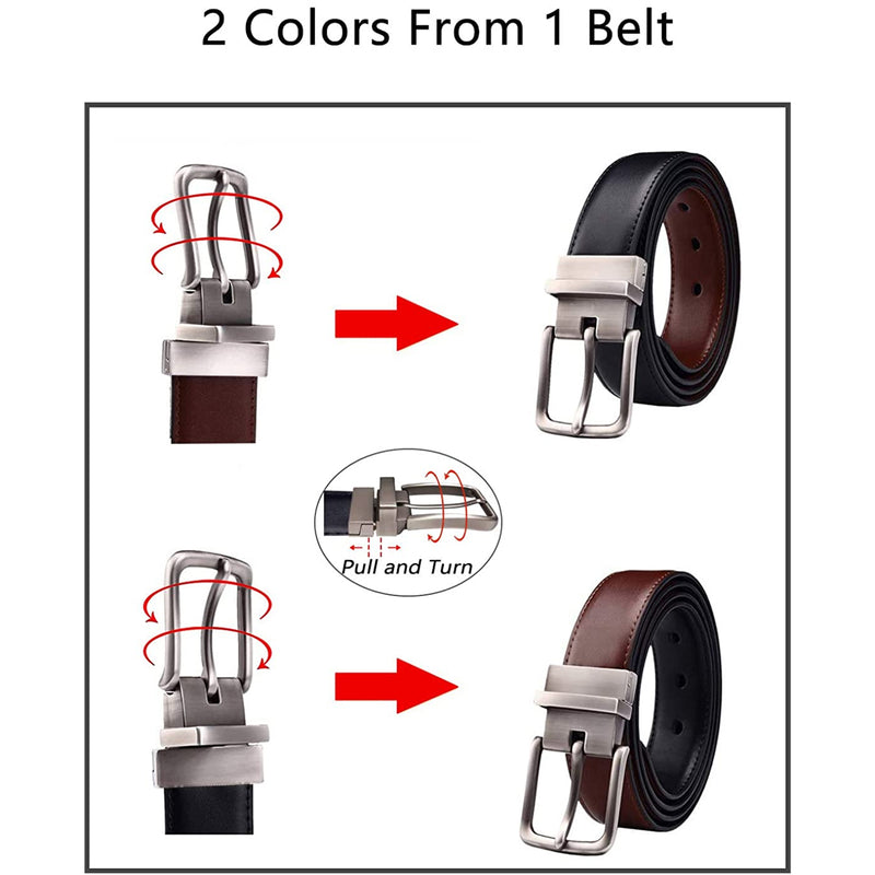 Mens Bulliant Leather Reversible Belt 1.25" Dress Casual | One Reverse For 2 | Black/Light Brown 213