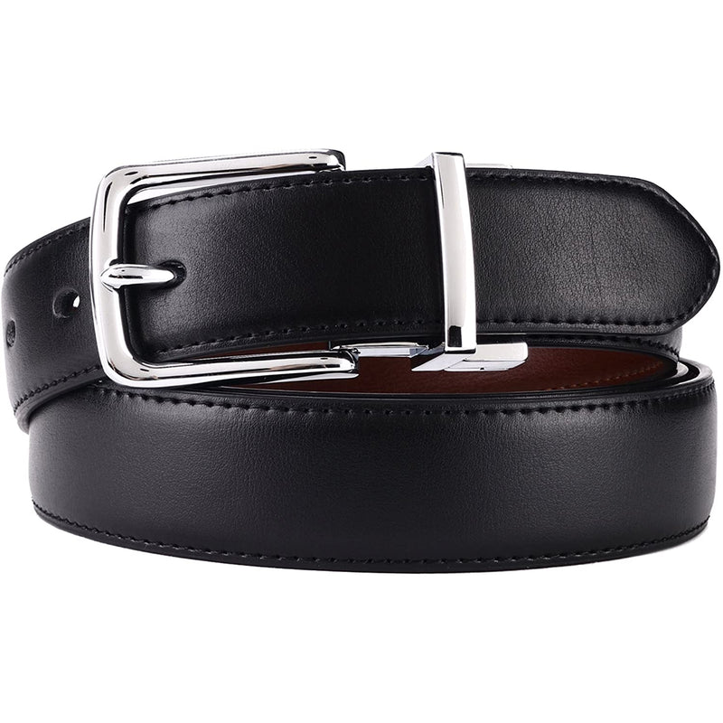 Mens Bulliant Leather Reversible Belt 1.25" Dress Casual | One Reverse For 2 | Black/Light Brown 213