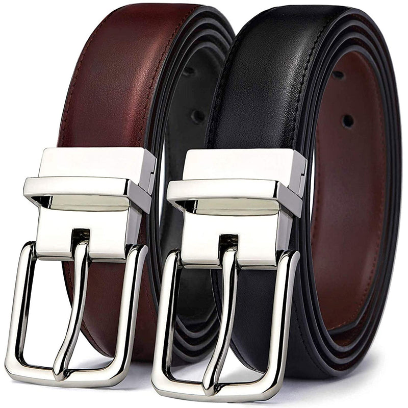 Mens Bulliant Leather Reversible Belt 1.25" Dress Casual | One Reverse For 2 | Black/Light Brown 213