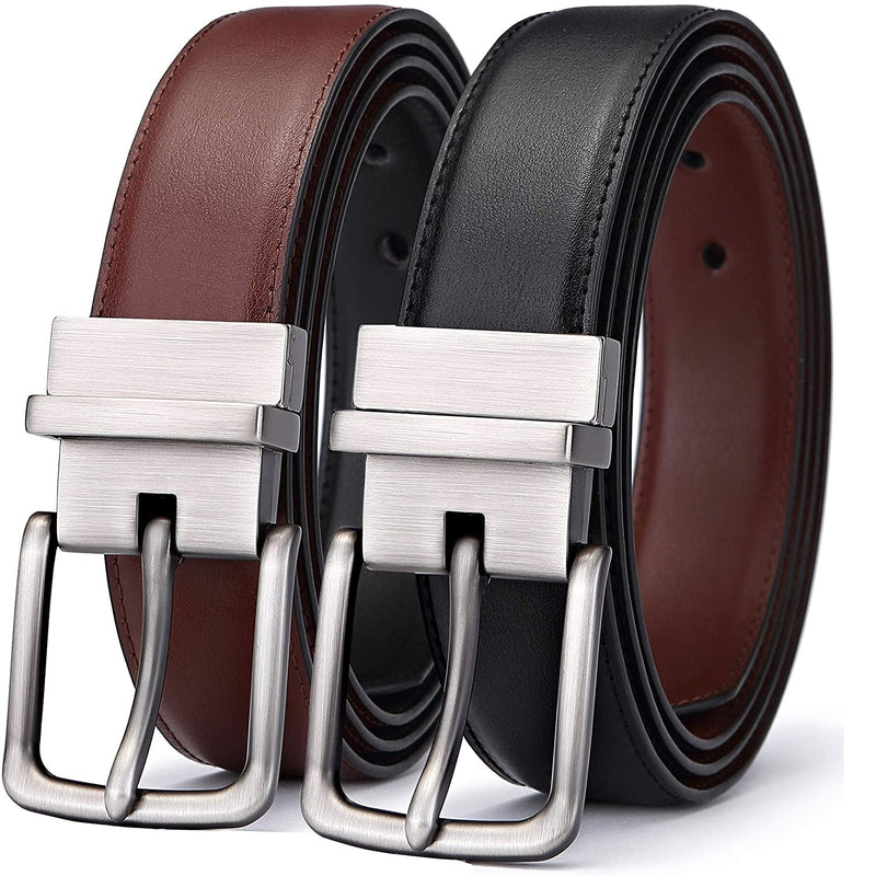 Mens Bulliant Leather Reversible Belt 1.25" Dress Casual | One Reverse For 2