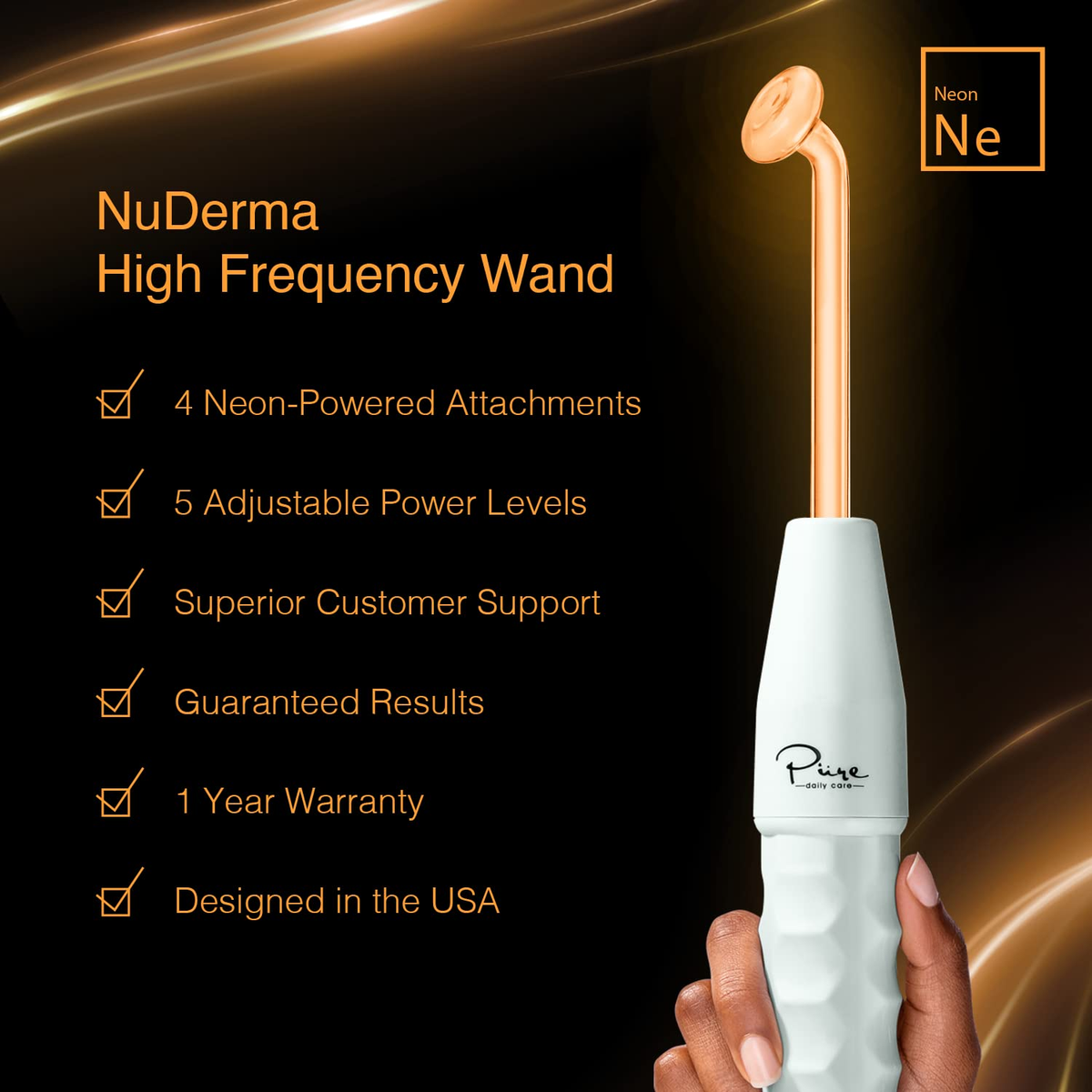 NuDerma Portable Handheld High Frequency Skin Therapy Wand Machine w/N