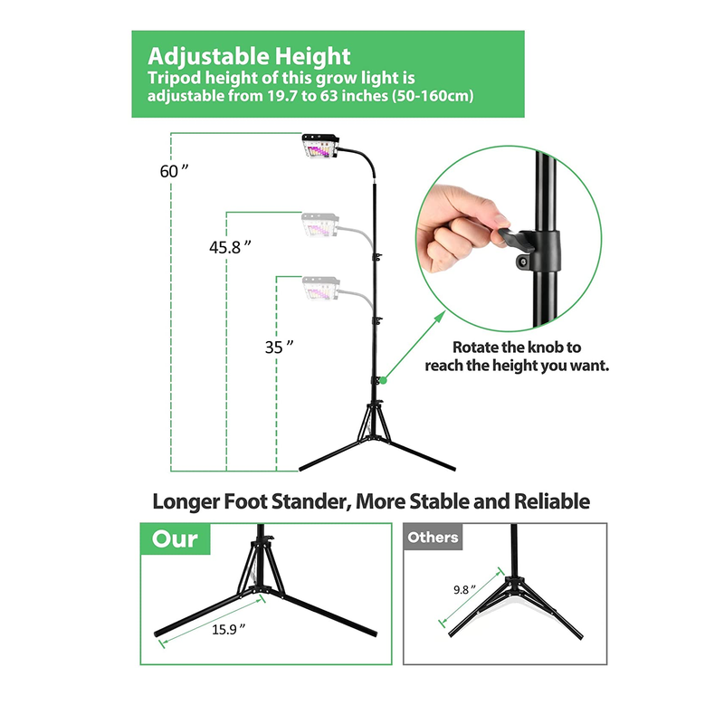 Otdair Grow Light with Stand | Full Spectrum Plant Light for Indoor Plants