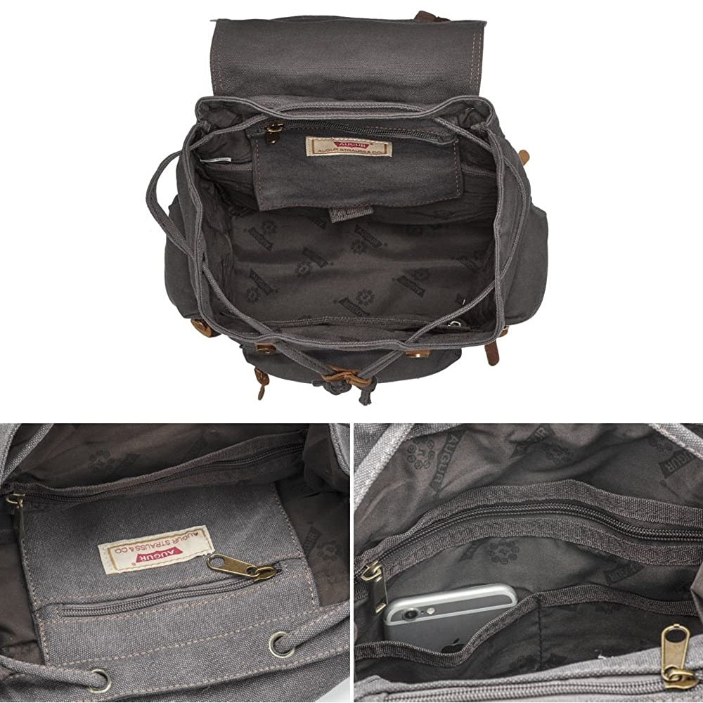 bluboon canvas vintage backpack leather casual bookbag men rucksack P.KU.VDSL Canvas Vintage Backpack