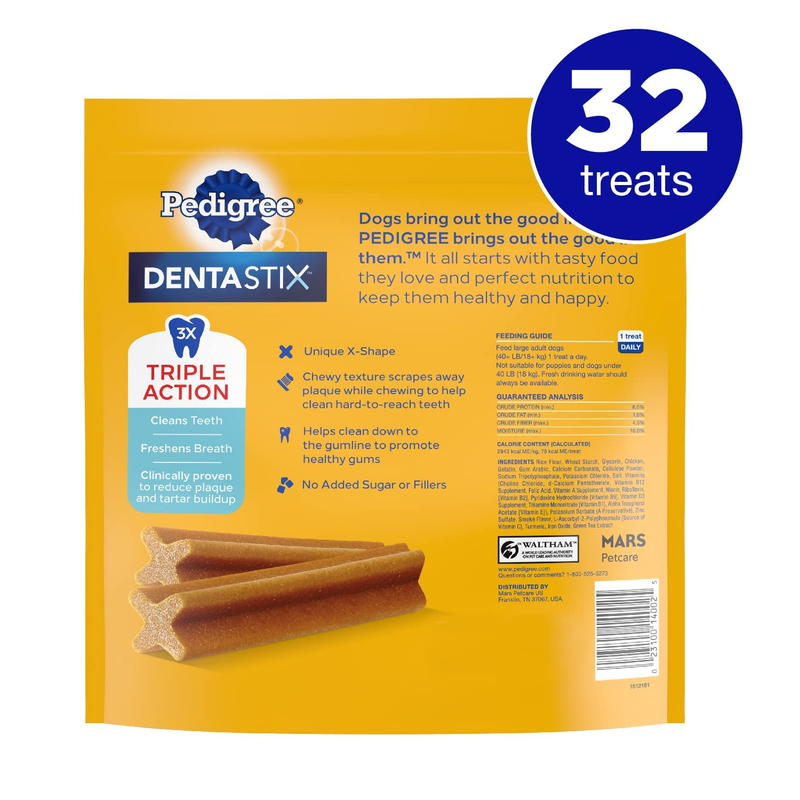 PEDIGREE DENTASTIX Large Dog Dental Treats Original Flavor Dental Bones Pack (32 Treats)