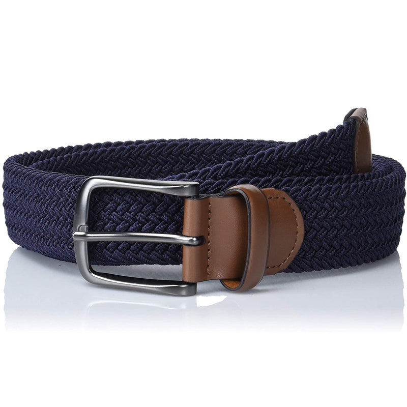 Men's Woven Stretch Leather-Trim Belt | Color Navy