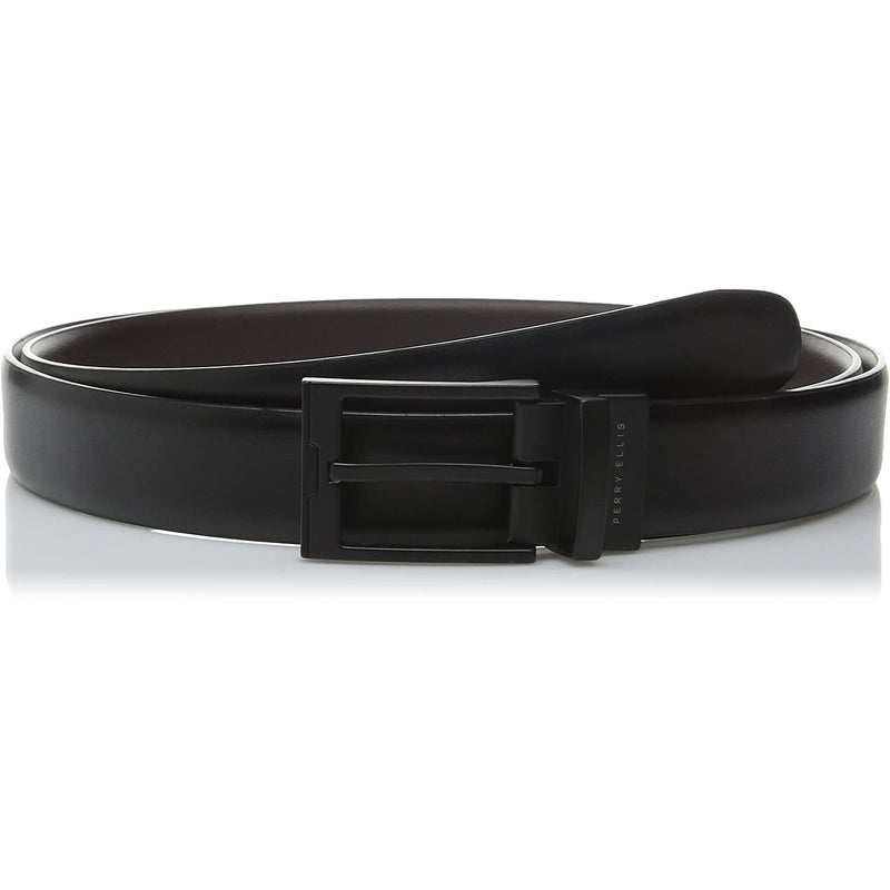 Perry Ellis Portfolio Men's Black Matte Buckle Big and Tall Belt