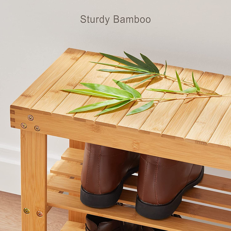Pipishell Bamboo Shoe Rack Bench 3-Tier Sturdy Shoe Organizer