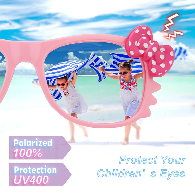 RIVBOS Kids Sunglasses Girls with Strap Polarized UV Protection Flexible Shades for Baby and Children Age 2-10 RBK002-1 Pink