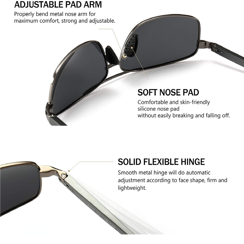 WOWSUN Rectangular Polarized Sunglasses for Men Metal Frame Cool