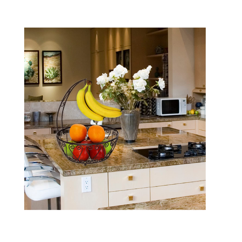 SimpleHouseware Fruit Basket Bowl with Banana Tree Hanger| Bronze