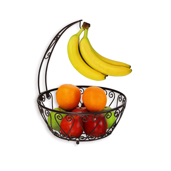 Apollo 2-in-1 Fruit Bowl With Banana Hanger – Large Metal Stand, Modern Black, 40cm Height