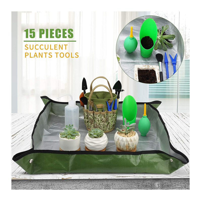 Succulent Tools Kit with Organizer Bag | Style Honeysuck With Mat | 15 Pieces