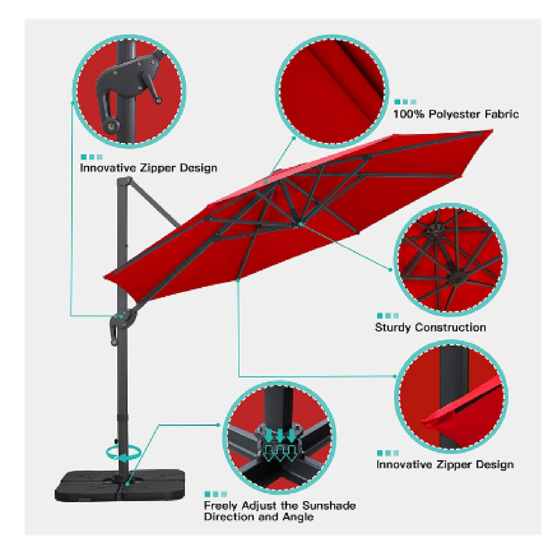 Sunnyglade 11FT Cantilever Patio Umbrella Round Deluxe Offset Umbrella 360 Rotation