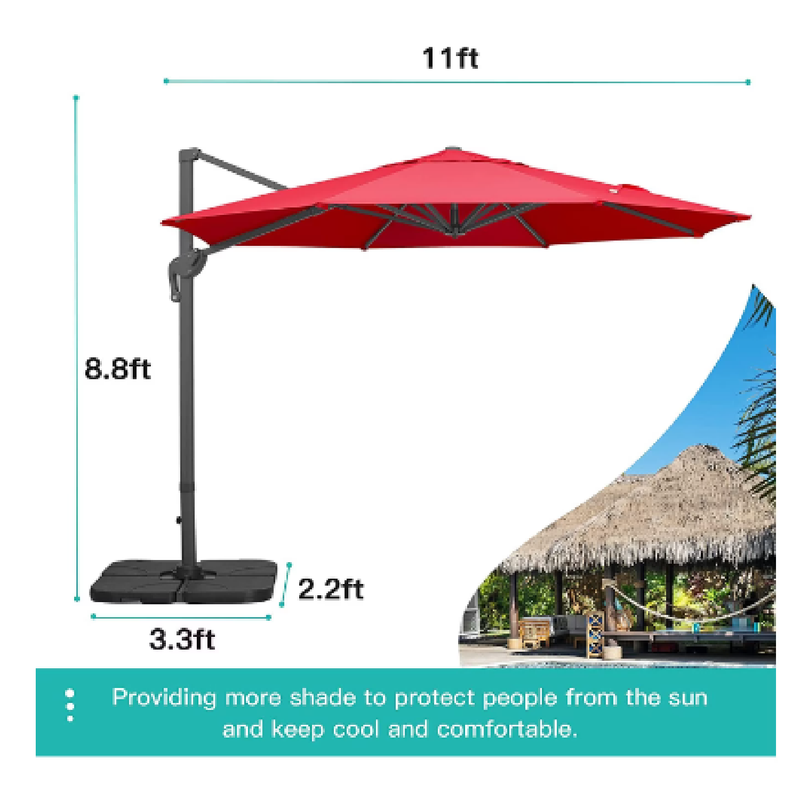 Sunnyglade 11FT Cantilever Patio Umbrella Round Deluxe Offset Umbrella 360 Rotation