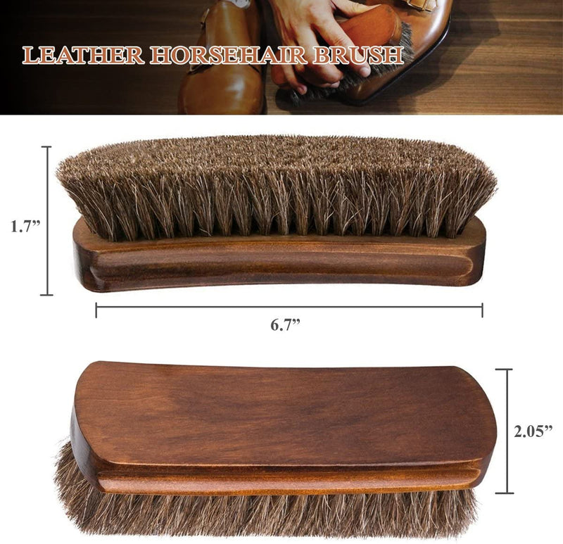 Takavu 6.7 Horsehair Shoe Shine Brush - 100% Soft Genuine Horse Hair Bristles - Unique Concave Design Wood Handle - Comfortable Grip, Anti Slip - for