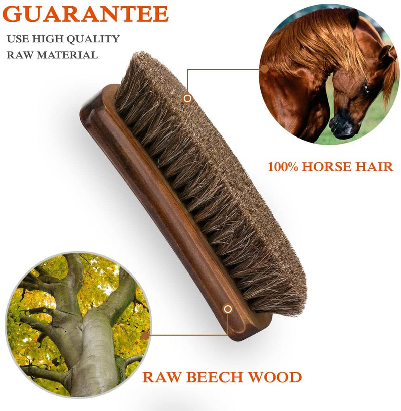 Takavu 6.7 Horsehair Shoe Shine Brush - 100% Soft Genuine Horse Hair Bristles - Unique Concave Design Wood Handle - Comfortable Grip, Anti Slip - for