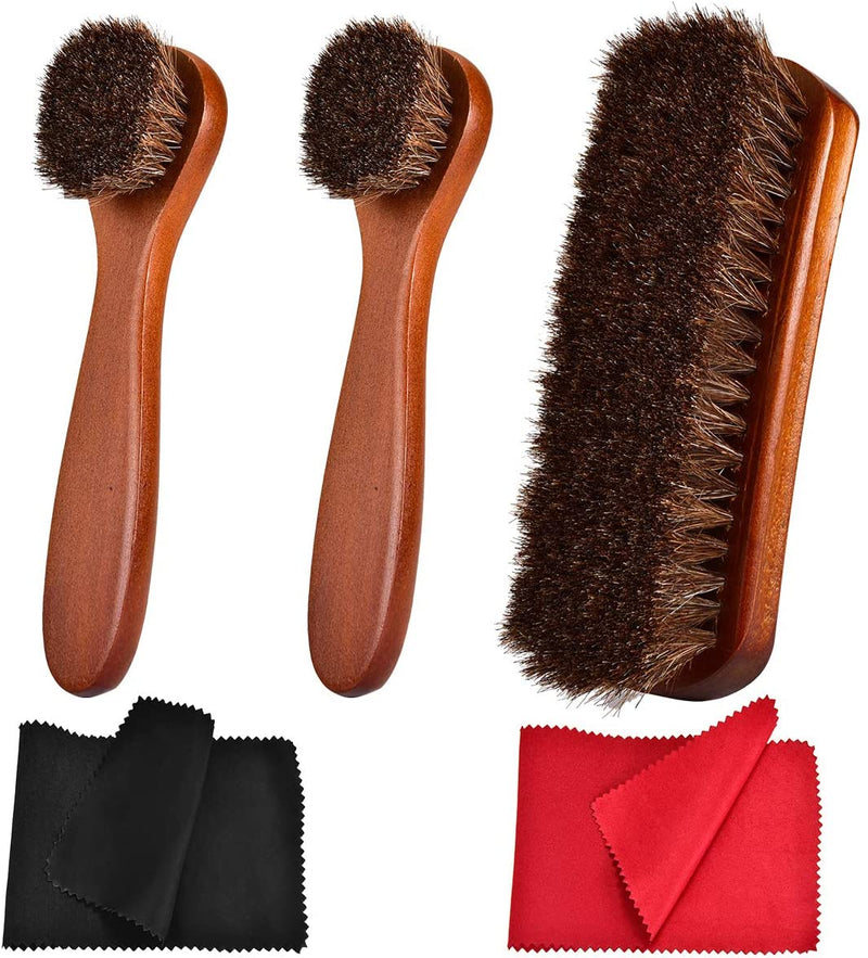 TOBION | Polish Shoe Brush Kit Natural Horsehair Bristles 