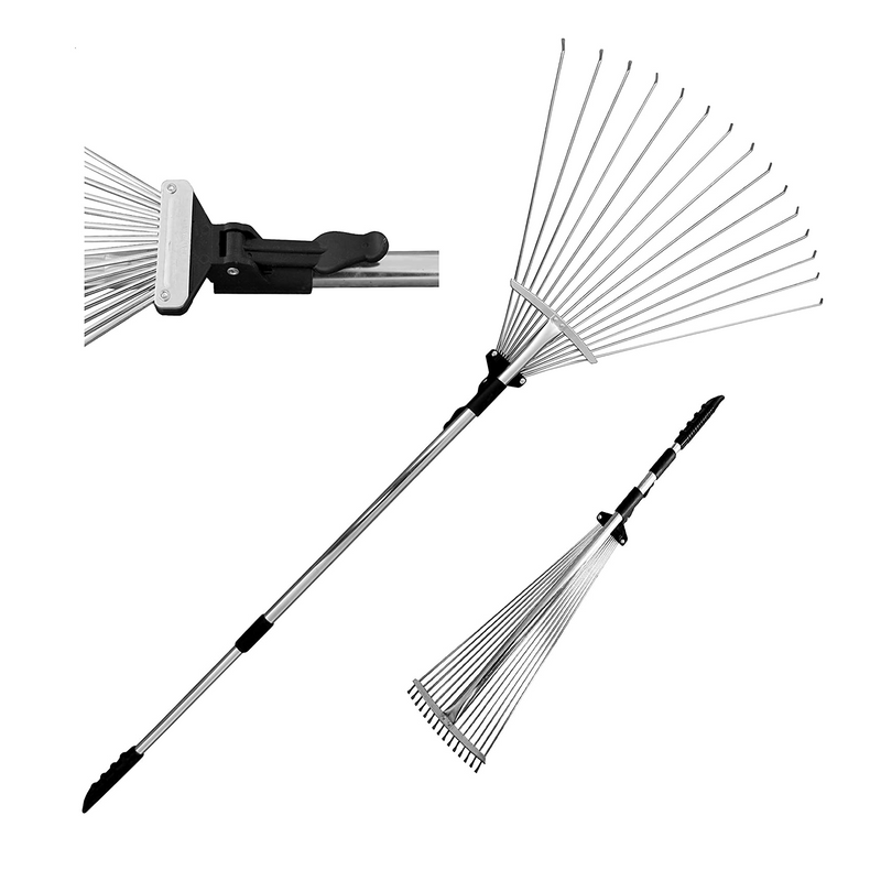 Tabor Tools J16A Telescopic Metal Rake | 63 Inch Adjustable Folding Leaves Rake