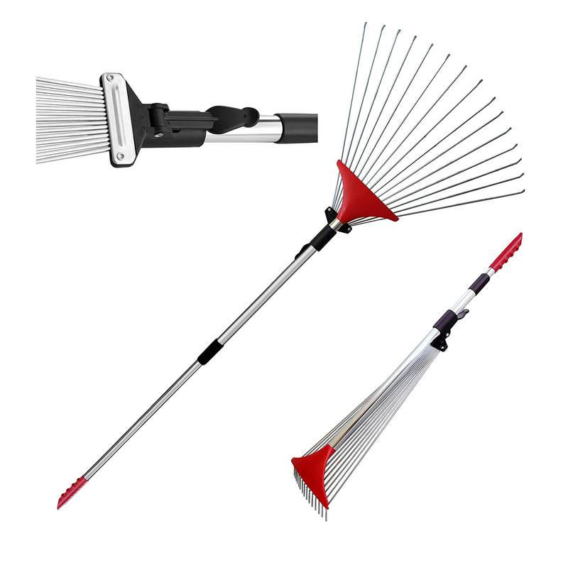 Tabor Tools J16A Telescopic Metal Rake | 63 Inch Adjustable Folding Leaves Rake