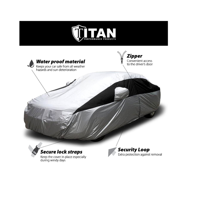 Titan Lightweight 210T Polyester Car Cover for Sedans 186-202" Waterproof UV Protection