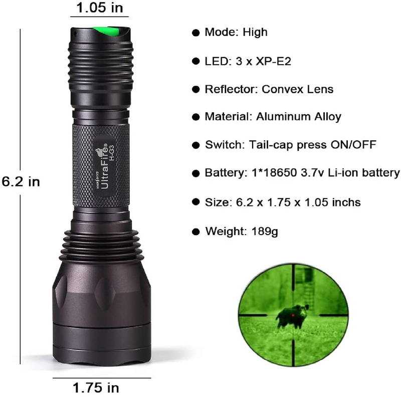 ULTRAFIRE XP-E2 LED 650 Green Hunting Flashlight