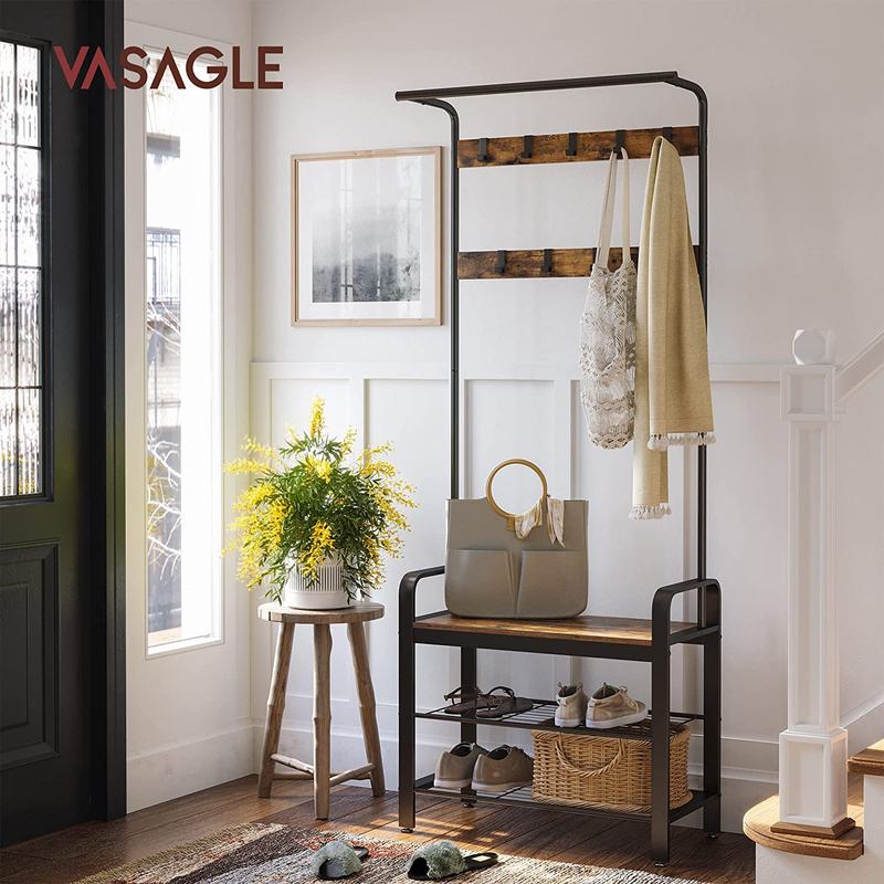 VASAGLE Coat Rack Entryway Tree with Shoe Rack for Entryway Design 3 in 1