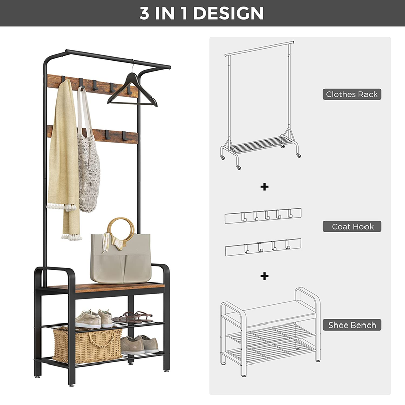 VASAGLE Coat Rack Entryway Tree with Shoe Rack for Entryway Design 3 in 1